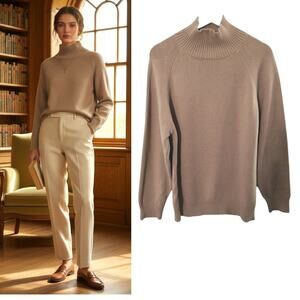 Kittenish Mock Neck Sweater Women's Size S Tan Soft Knit Long Sleeve Oversized